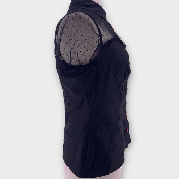 Top Whimigoth Romantic Goth Vampy Coquette Sheer Heart Rockabilly Belle Poque M - Picture 3 of 8